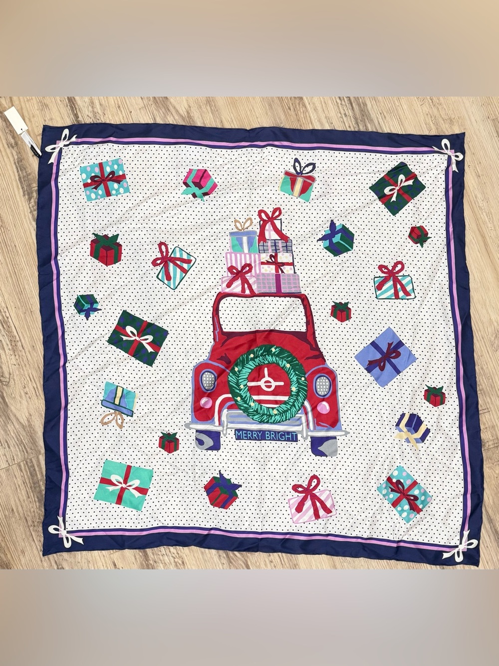 NWT Talbots 100% Silk Scarf Christmas Holiday Car Gifts Box "Merry Bright" 36"